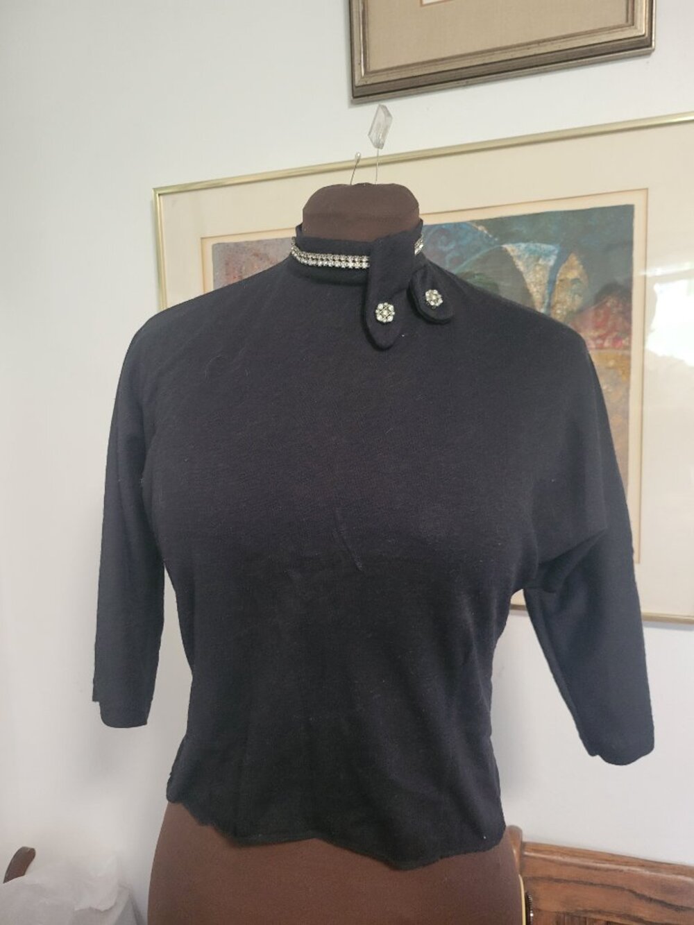 Vintage 1940's Black Knit with Bling - Picture 2 of 5